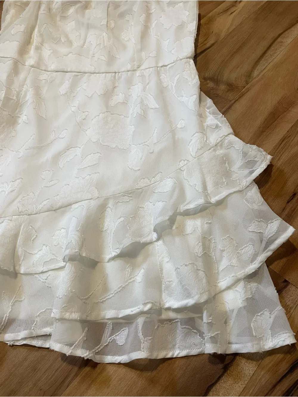 Lulus White Burnout Floral Ruffle Asymmetrical Tiered Sundress Sz S